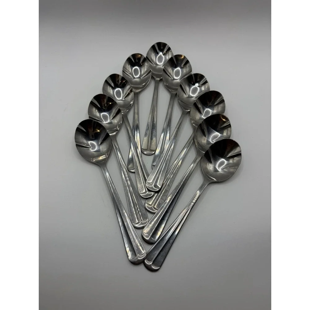 Lot of 10 Stainless Steel Scalloped Shell Sugar Spoons Event Flatware